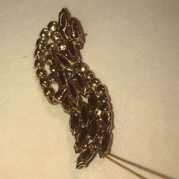 𝅺vtg Juliana DE Topaz Navette Orange Rivoli Gold Tone Brooch 2.8” Confirmed - Picture 6 of 10